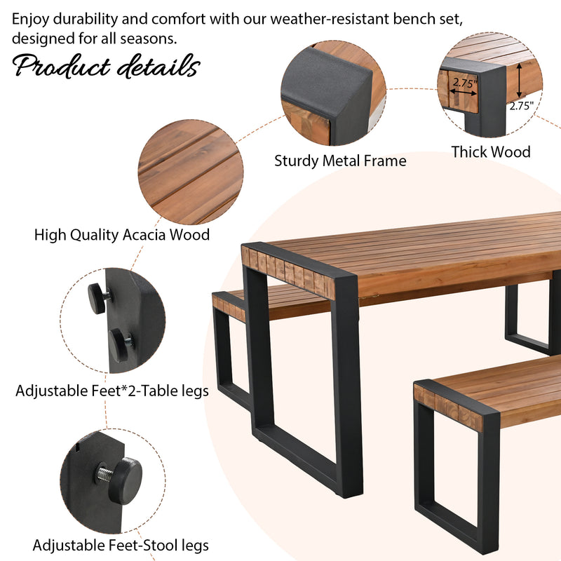 Outdoor Dining Table With 2 Benches