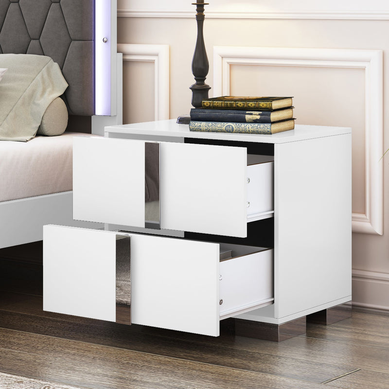 Elegant Nightstand with Mirrored Metal Handle