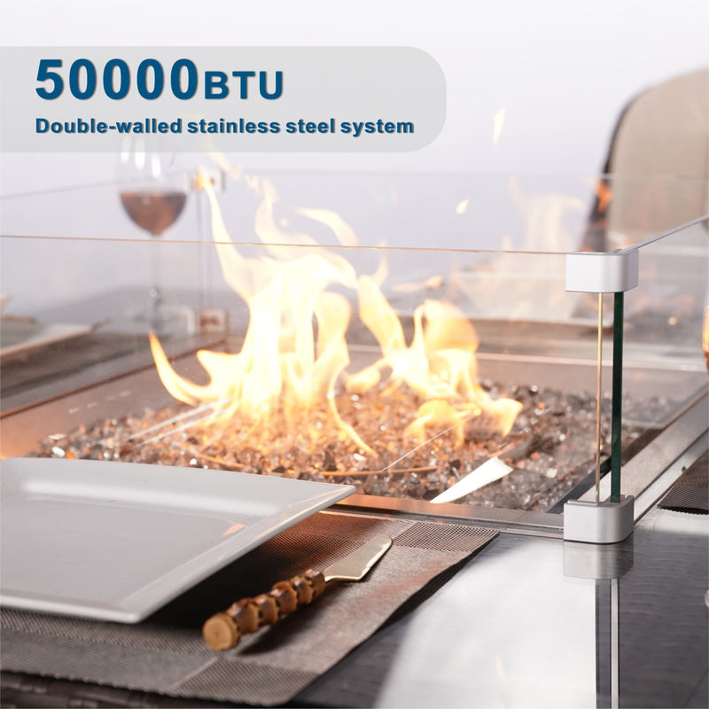 Outdoor Rattan 50,000BTU Propane Gas Fire Pit Table