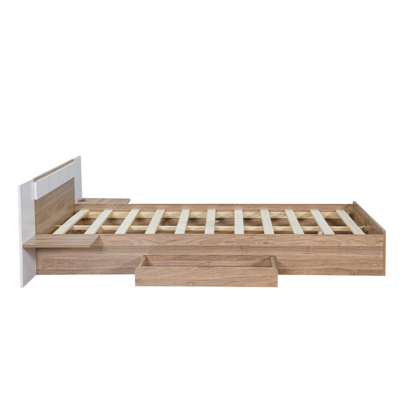 Queen Size Platform Bed with Headboard, Drawers, Shelves, USB Ports and Sockets