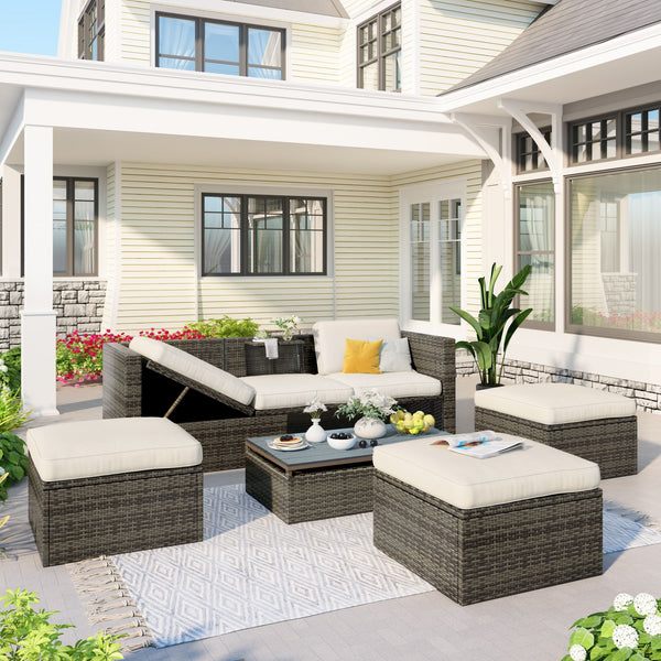 Patio Wicker Sofa with Adjustable Backrest