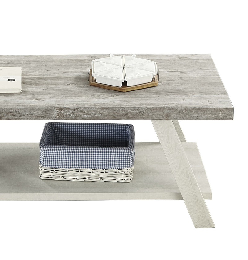 Two-Tone Wood Coffee Table Gray and Beige