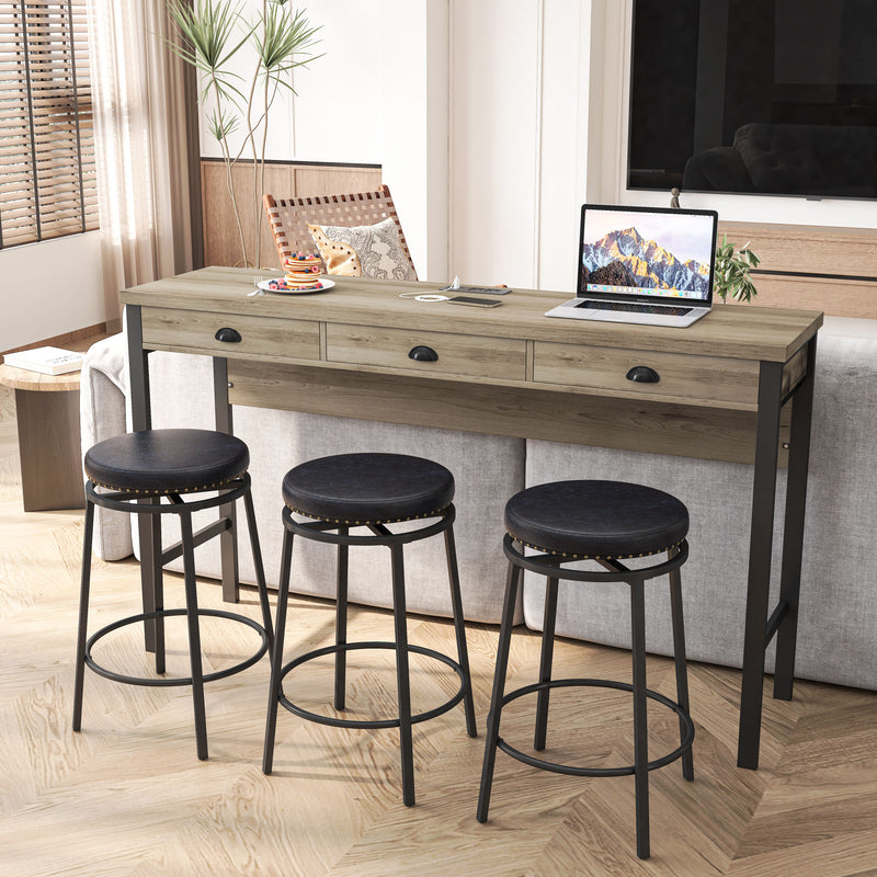 Bar Kitchen Table Set with Circular PU Stools