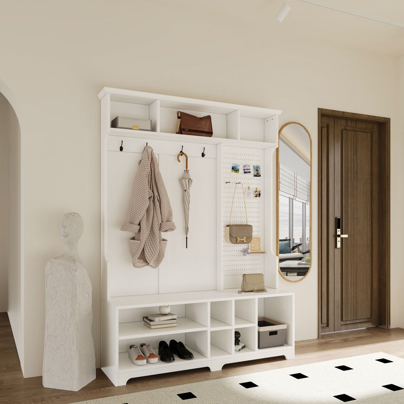 Hall Cabinet with Storage Shelves and Pegboard, for Hallways, Halls and Bedrooms