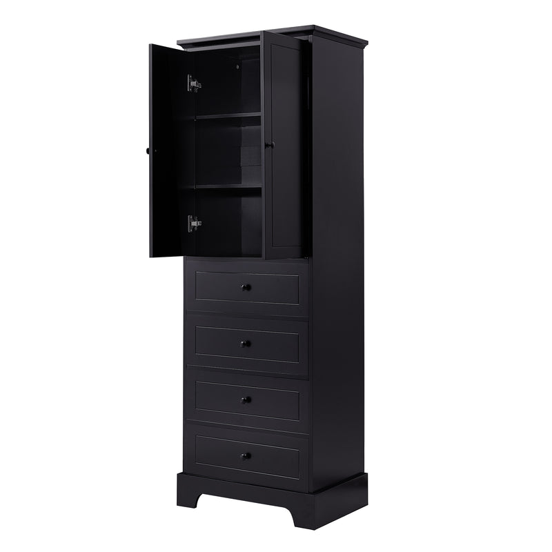 Storage Cabinet with 2 Doors and 4 Drawers for Bathroom