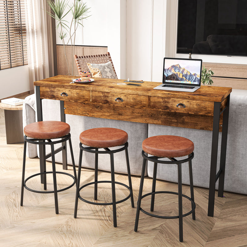 Bar Kitchen Table Set with Circular PU Stools