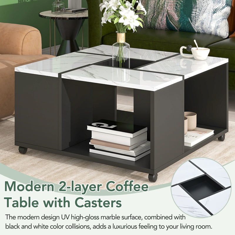 Modern 2 layer Coffee Table with Casters