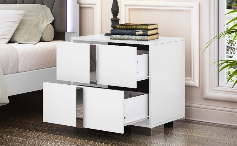 Elegant Nightstand with Mirrored Metal Handle