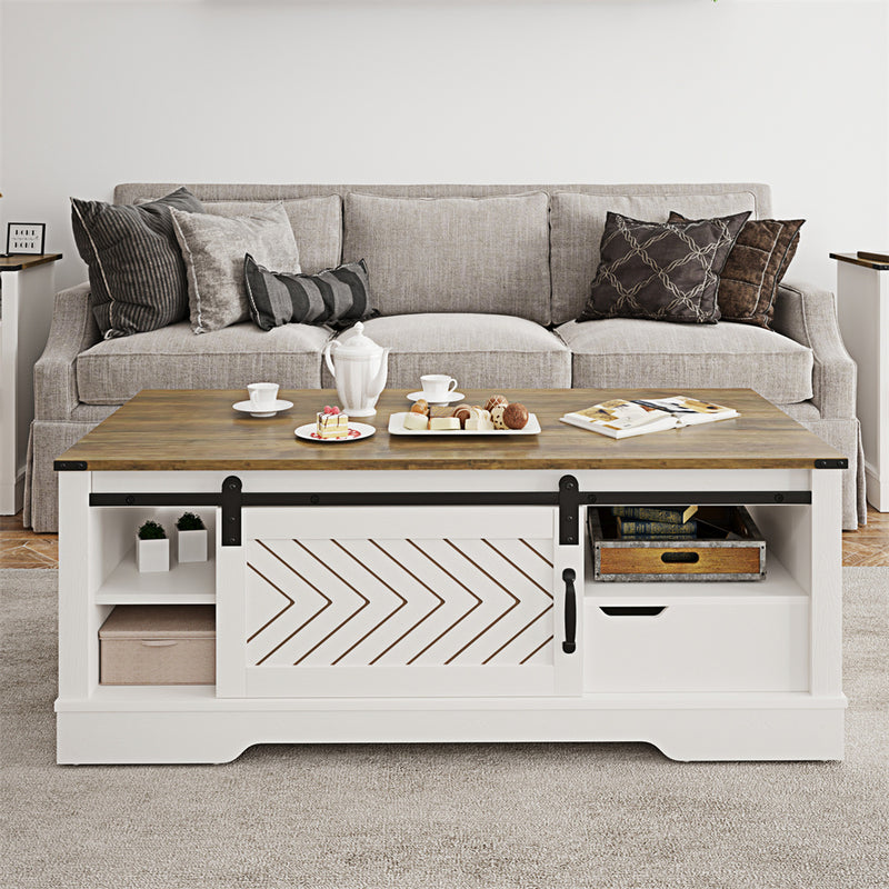 Small Coffee Table With Barn Door Drawer Storage